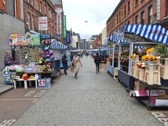 Fruit and Vegetable stalls in Dublin's famous open air market in Moore Street, Dublin City Centre.