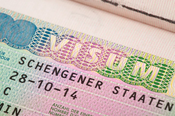 European Union Schengen visa in passport