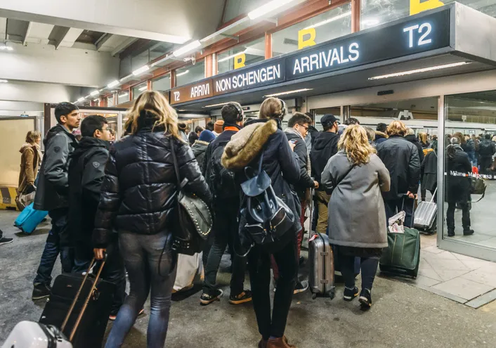 Long immigration queue at arrivals of Non-Schengen travellers